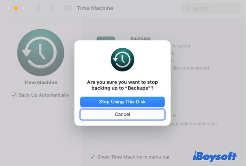stop using the Time Machine backup disk
