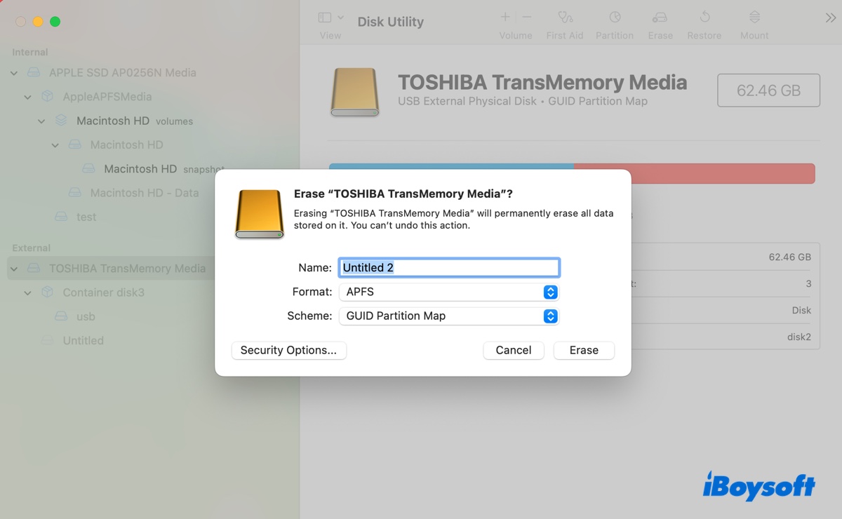 How to erase the physical external drive on Mac