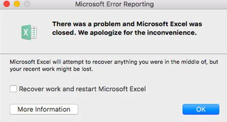 Signalement d'erreur de Microsoft Excel