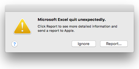 Microsoft Excel s'est quitté de manière inattendue