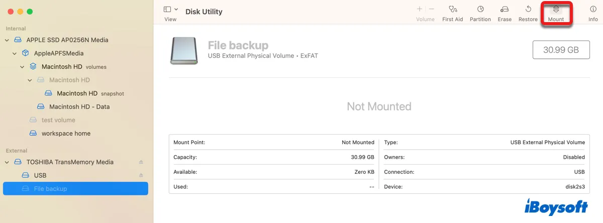 Mount exFAT drive on Mac via Disk Utility