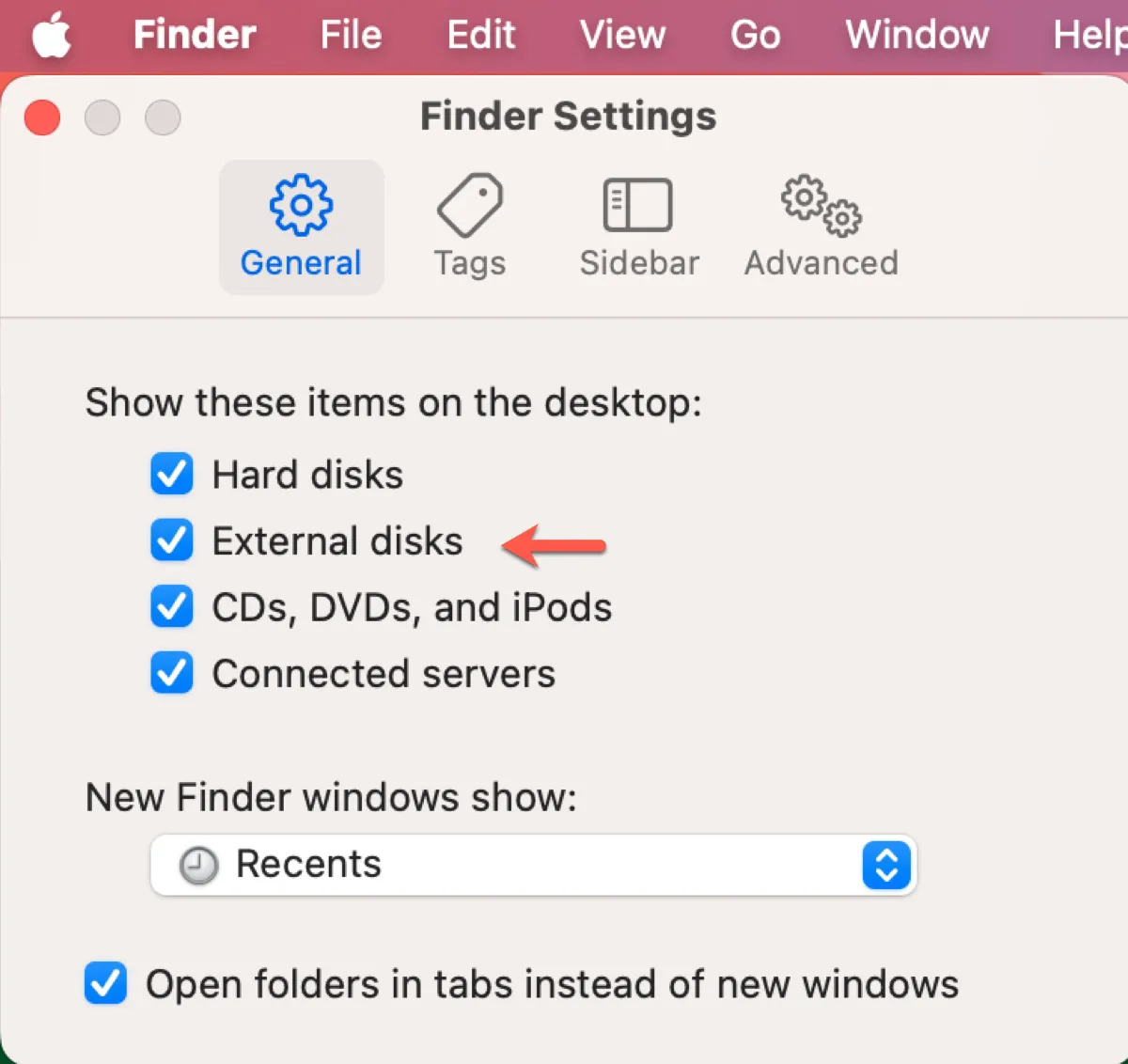 How to show external hard drive on Mac sequoia desktop