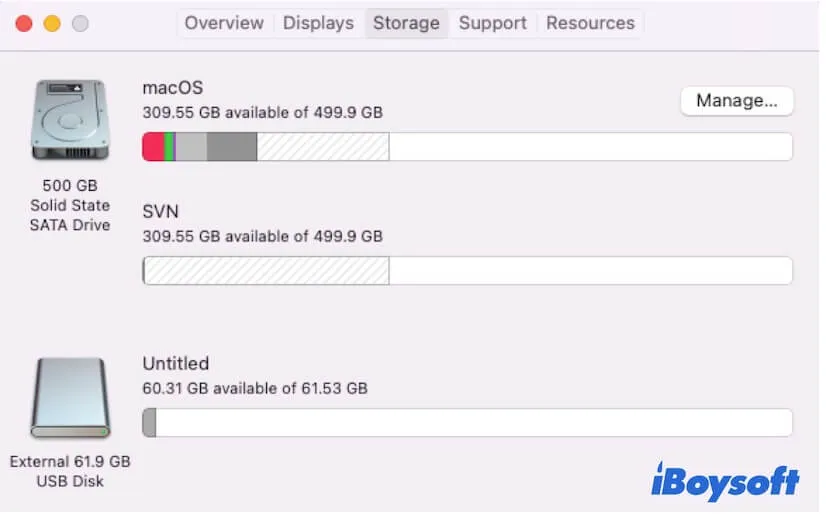 check external hard drive storage space on Mac