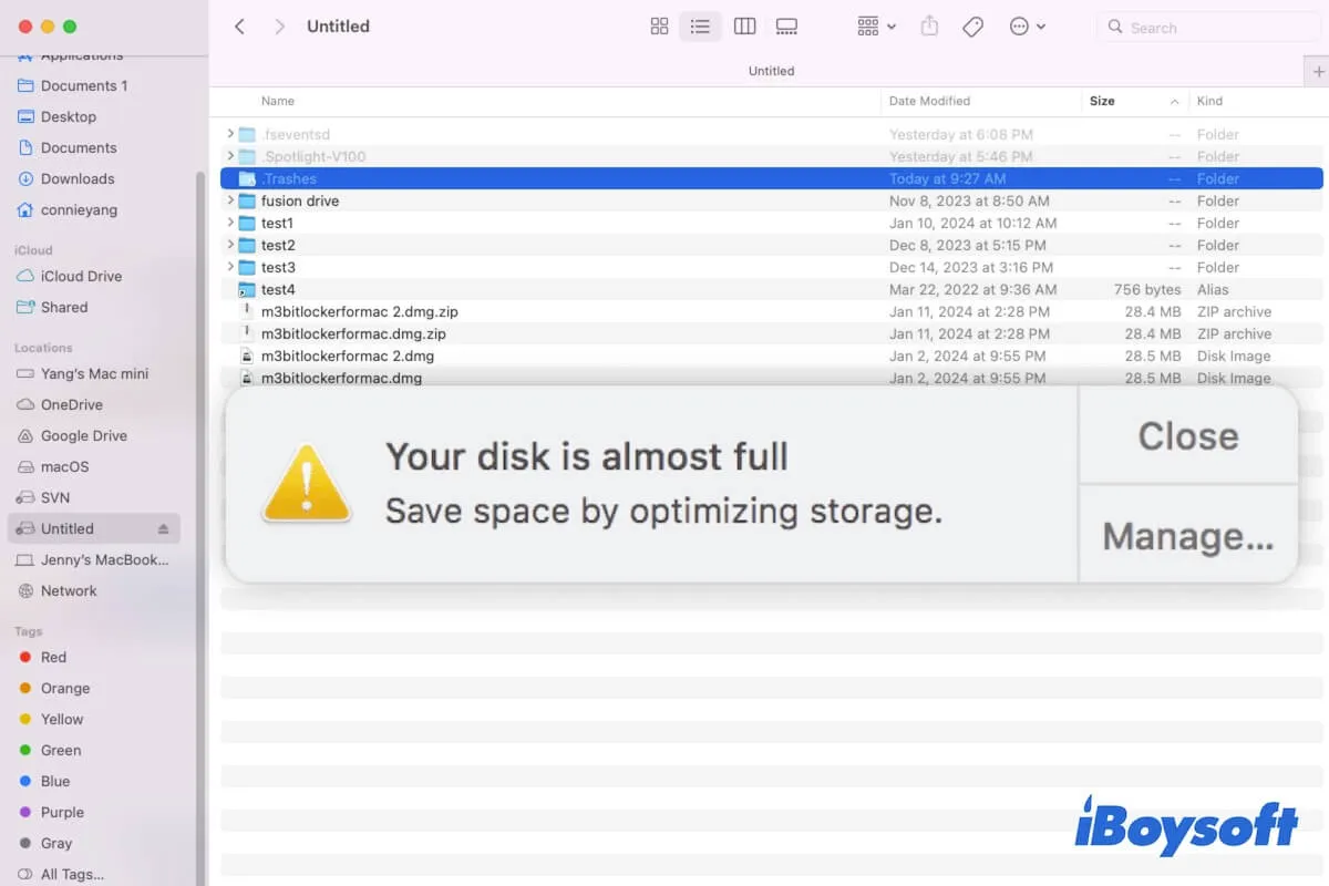 external hard drive full but no files Mac