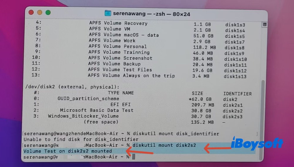 diskutil mount my external hard drive