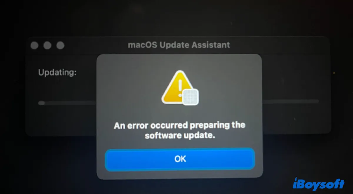 An error occurred preparing the software update