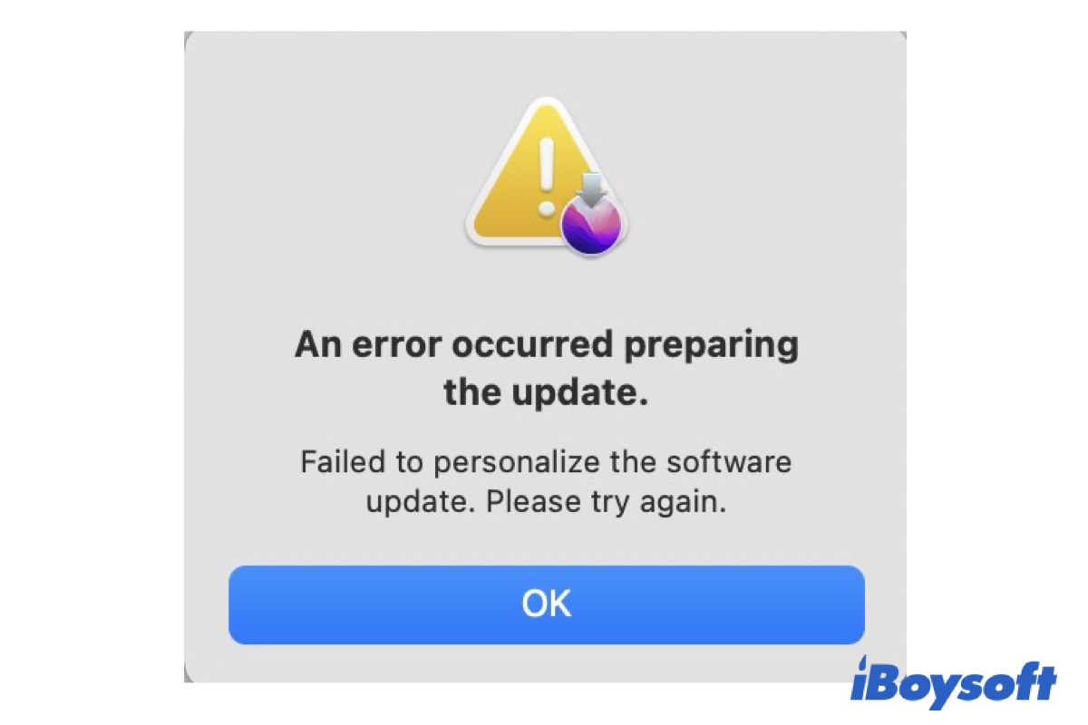 An error occurred preparing the update Failed to personalize the software update