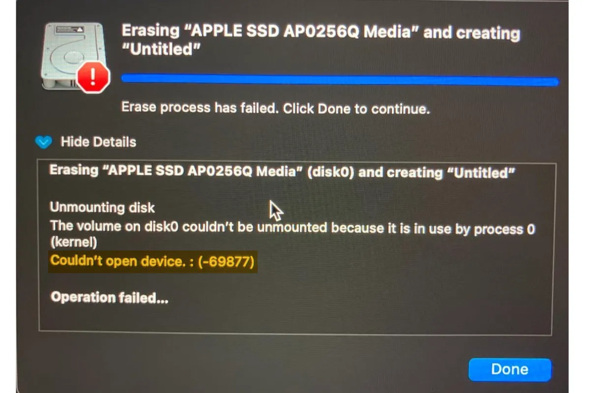Corrigir 'Could not open device 69877' no Mac ao apagar unidades