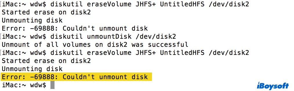 Couldnnot unmount disk error in Terminal