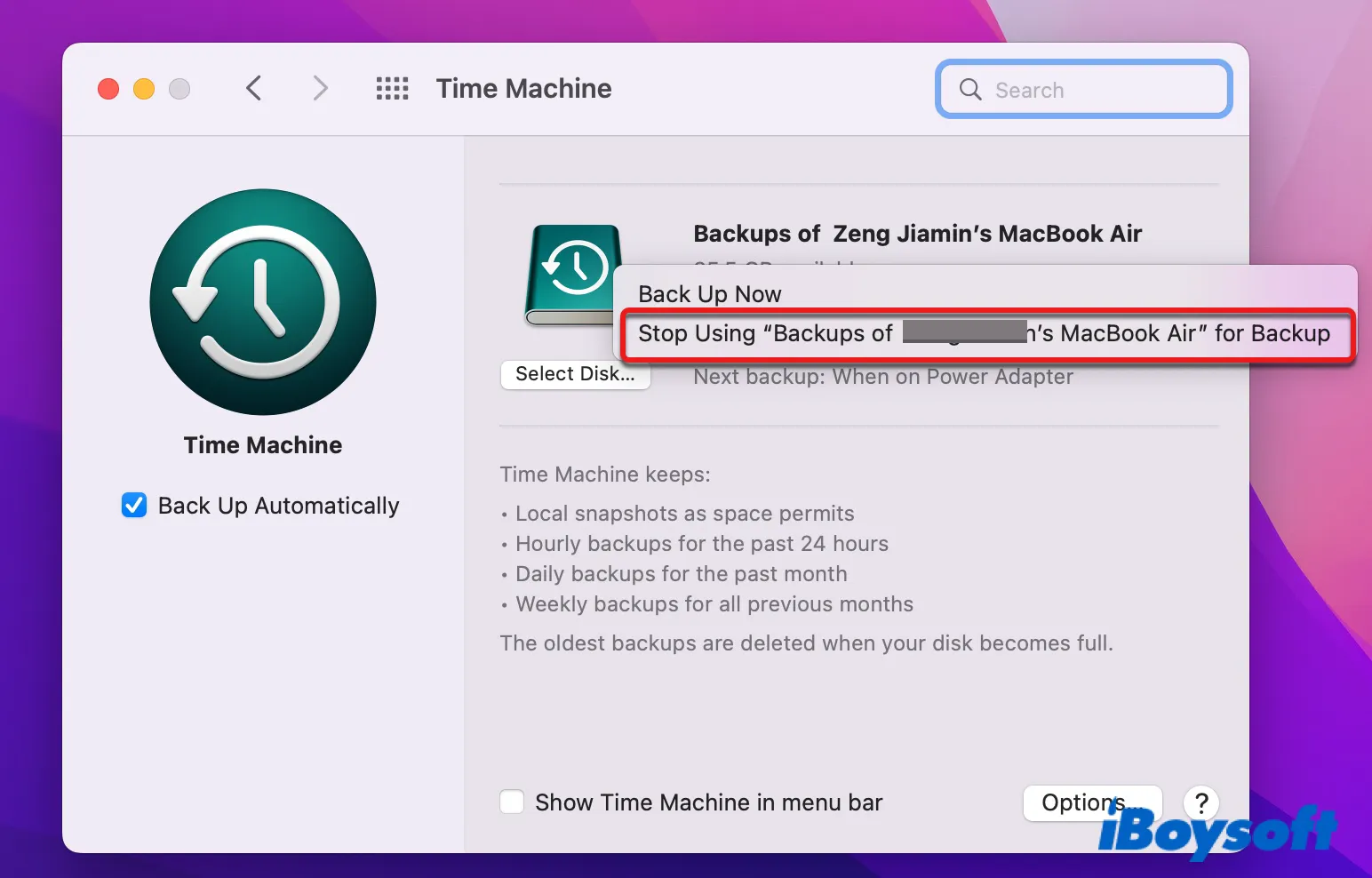 Stop Time Machine from backing up to the disk that triggers couldnt unmount disk error