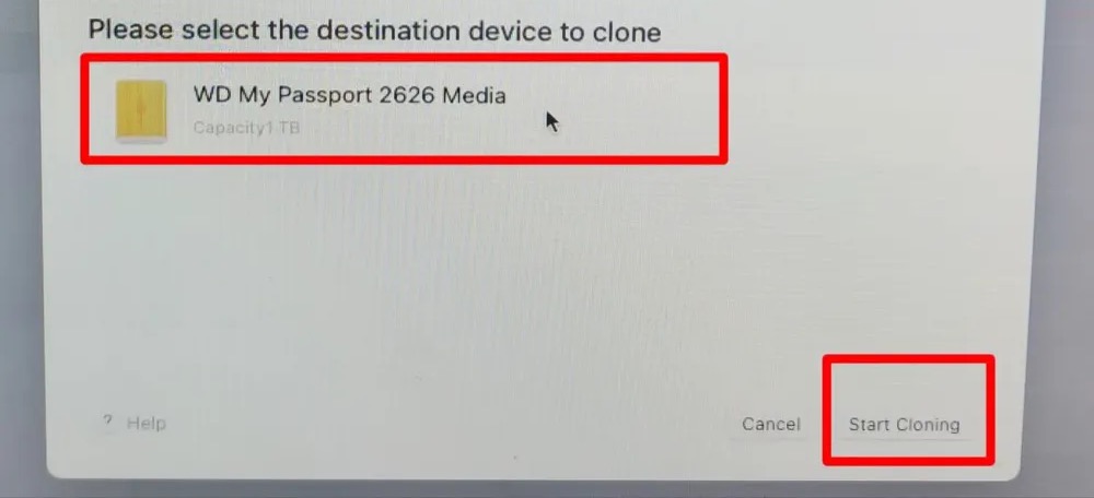 Start cloning external hard drive