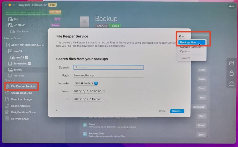 Use File Keeper to back up APFS volumes