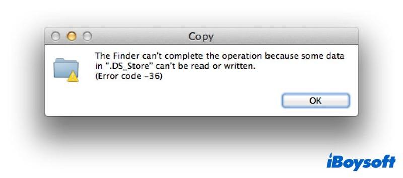 a pop-up of Mac error code 36