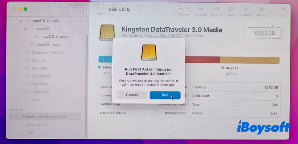 Run First Aid to repair external hard drive