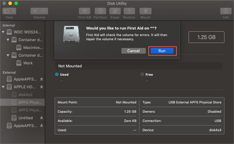 run First Aid in Disk Utility