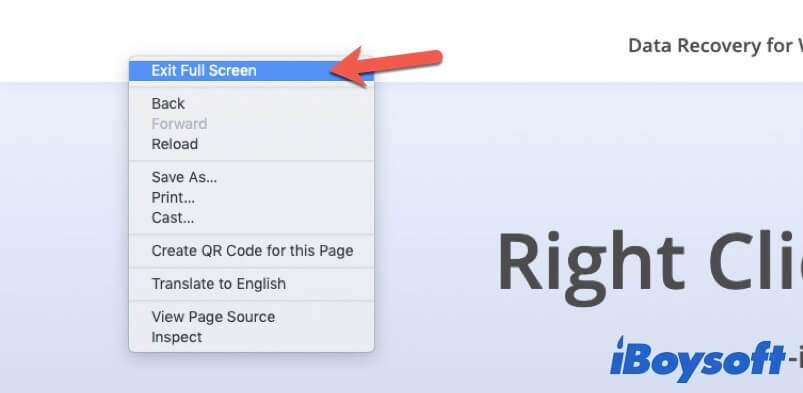 right-click to exit fullscreen mode on Mac