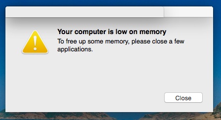 Your computer is low on memory popup on Mac