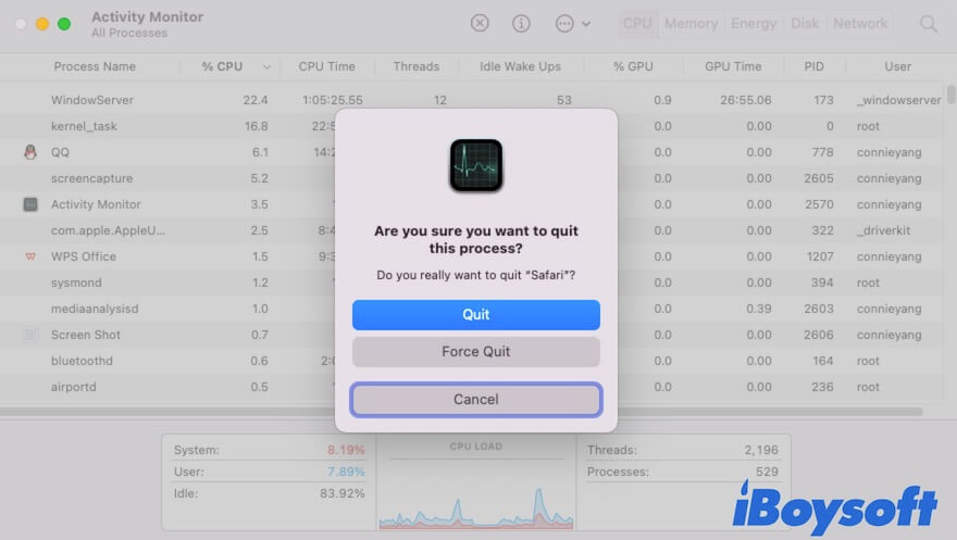 force quit app in Activity Monitor on Mac