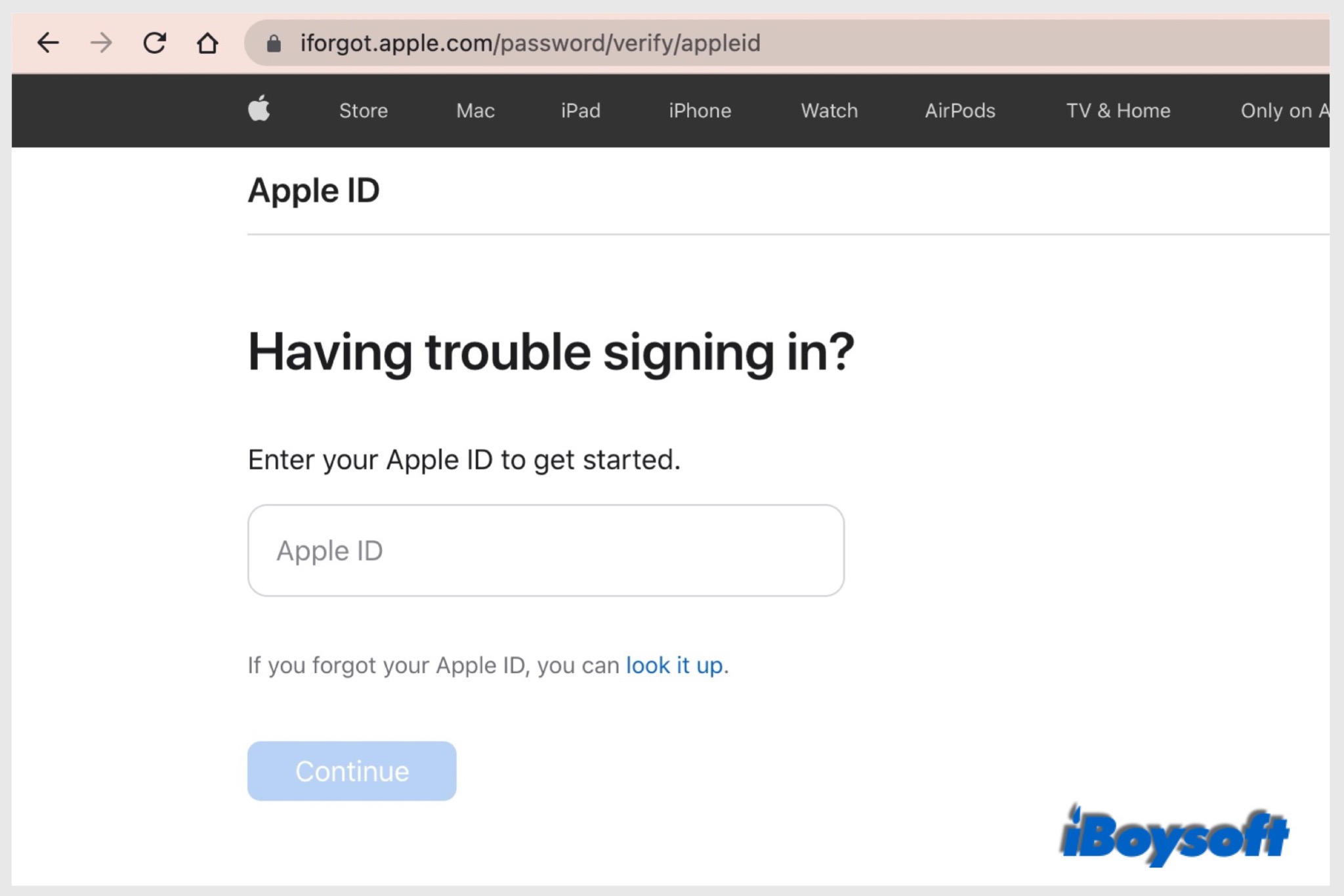 reset Apple ID password iforgot website