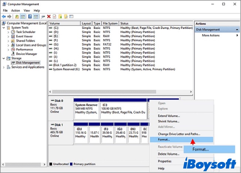 fromat bitlocker drive with disk management