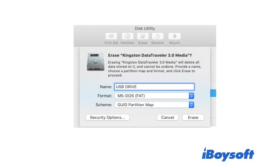 Format the USB drive to FAT32