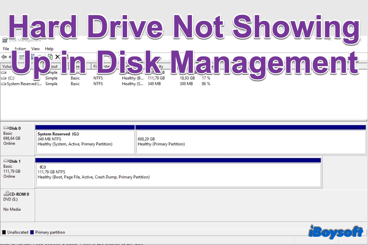 hard drive not showing up in Disk Management