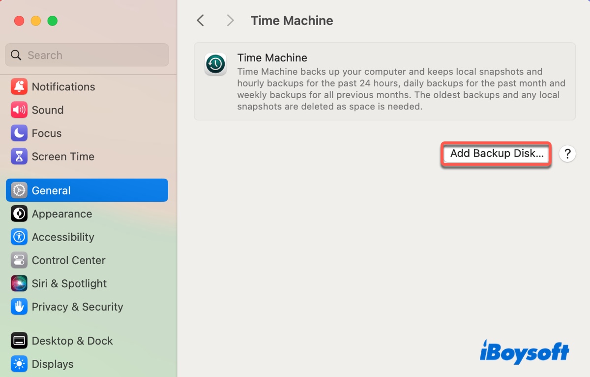 Ajouter un disque dur externe en tant que disque de sauvegarde Time Machine