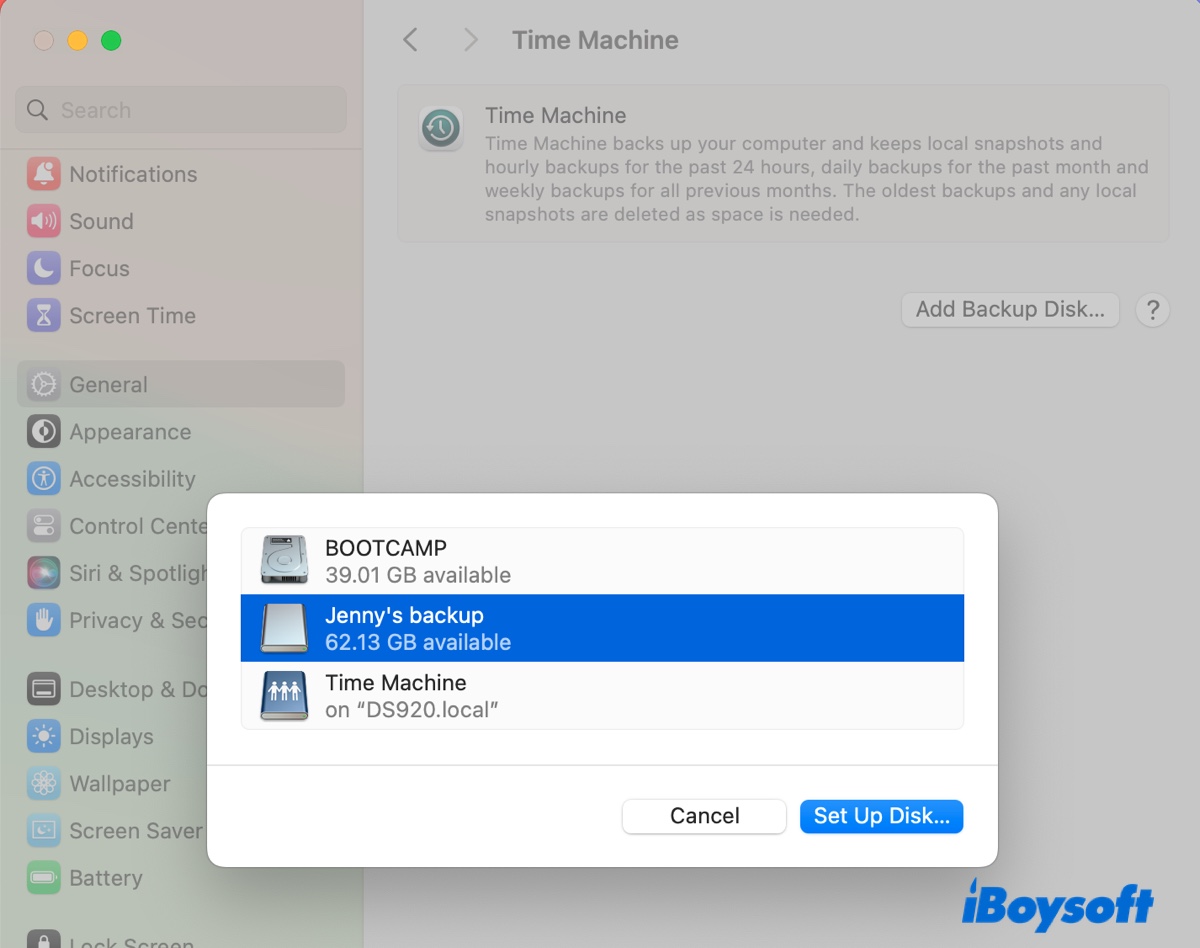 How to set up a Time Machine backup disk