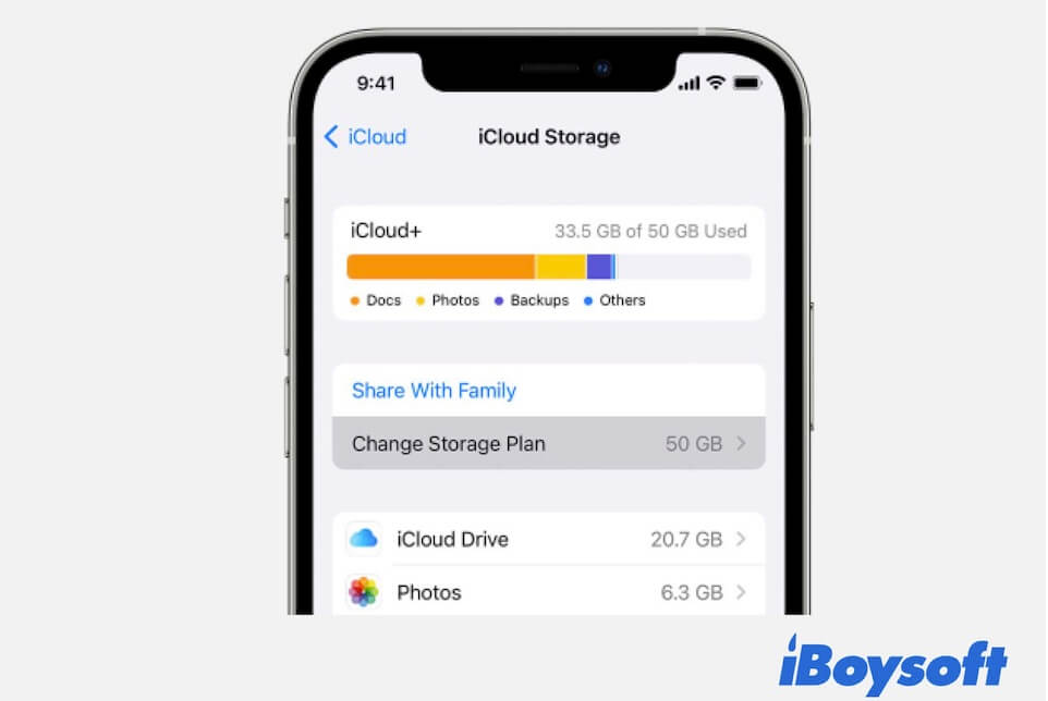 click Change Storage Plan in iCloud on iPhone