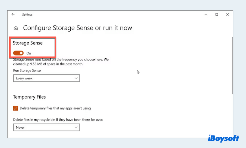 Storage Sense でディスク D をクリーンアップ