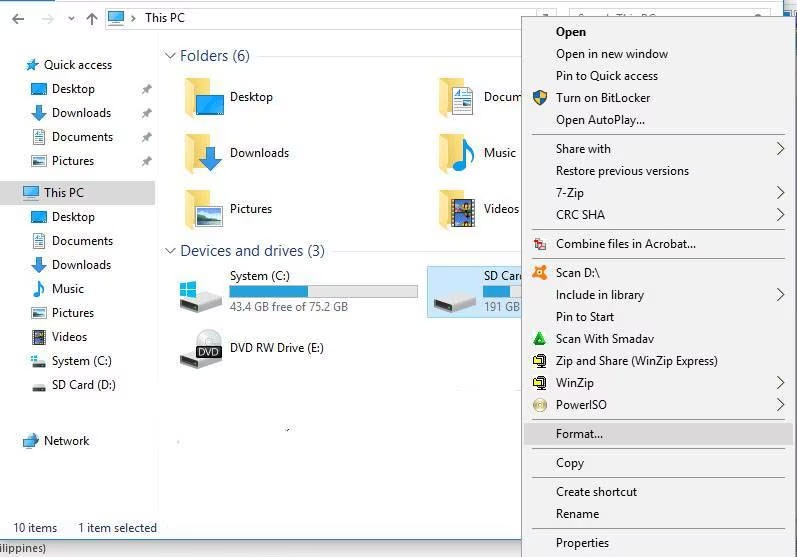 formater carte SD avec l'Explorateur Windows