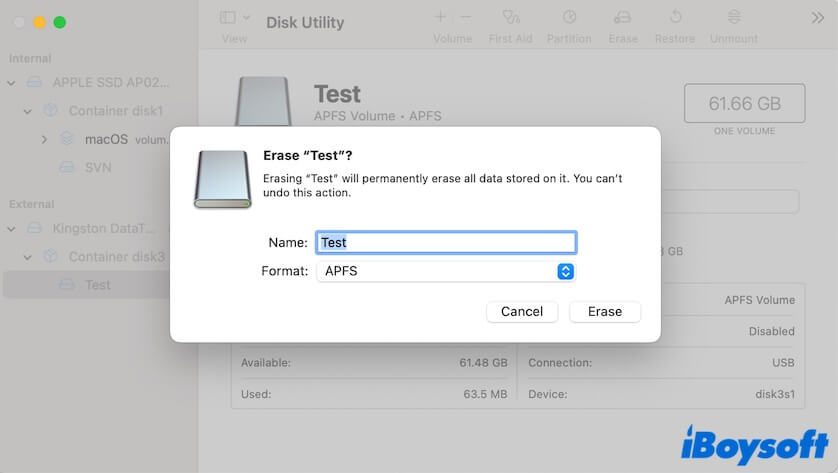 erase the volume on the SD card on Mac