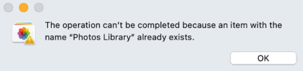 Der Vorgang kann nicht abgeschlossen werden, da ein Element mit dem Namen Fotos-Bibliothek bereits vorhanden ist