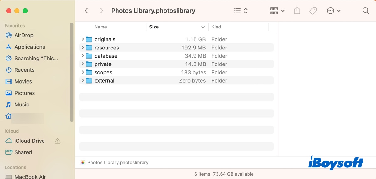 The folders inside the Photos Library on macOS Ventura