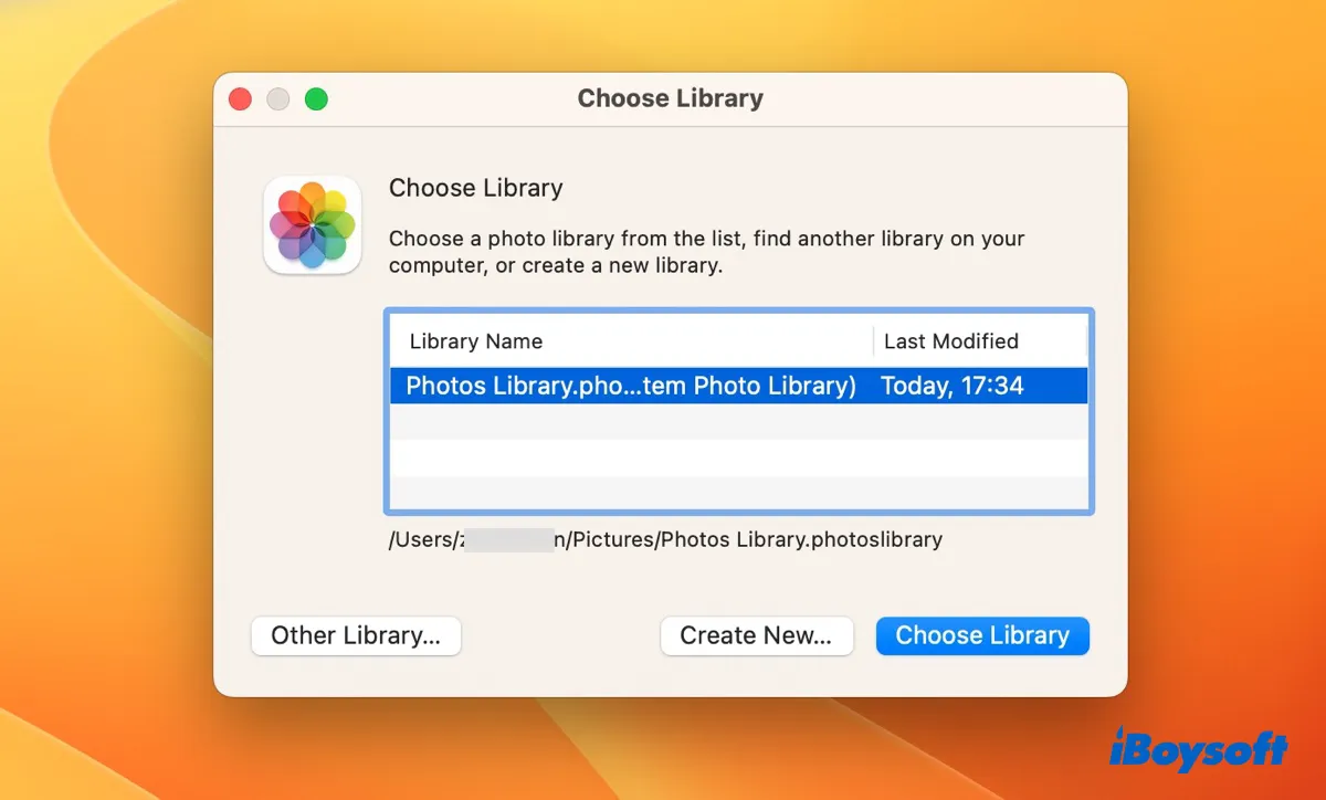Open a different photos library on Mac