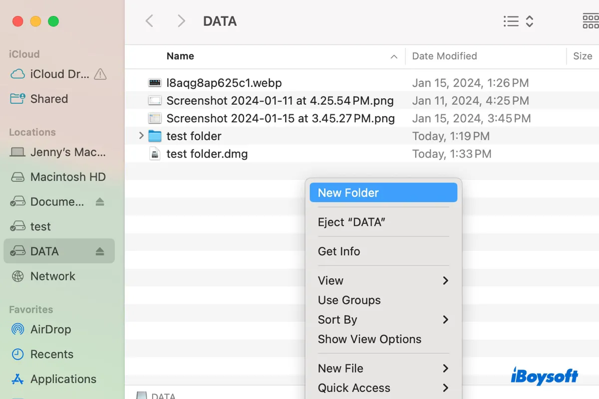 How to create a new folder on an external hard drive on Mac