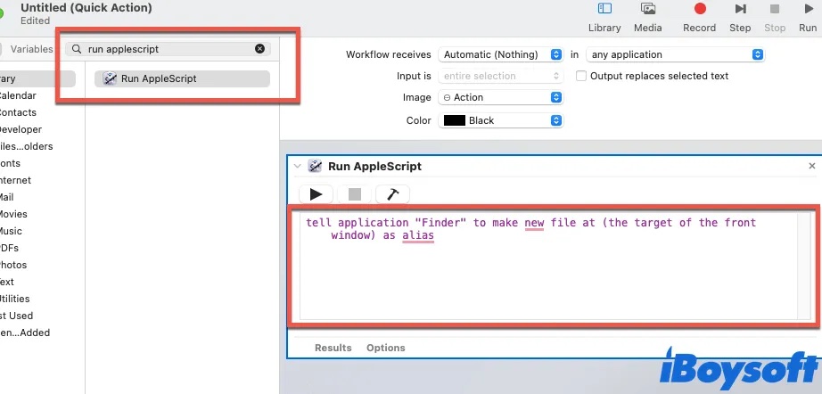 use automator to create a txt file on mac