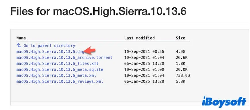 Télécharger le fichier DMG de macOS High Sierra