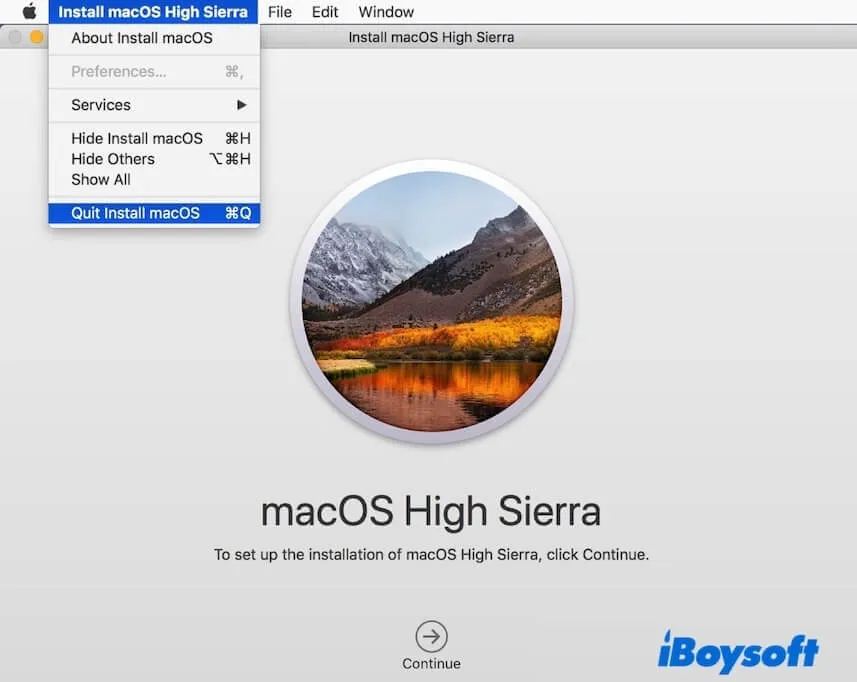 quit install macOS High Sierra