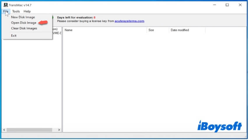 TransMac open disk image