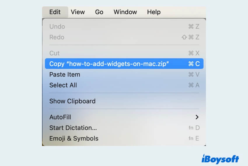 copy files with Finder Edit menu