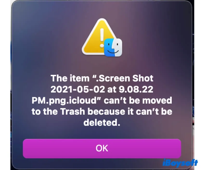 error The item cant be moved to the Trash