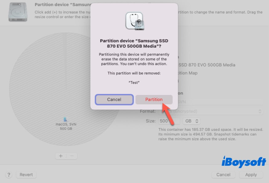 confirm deleting partition in Disk Utility