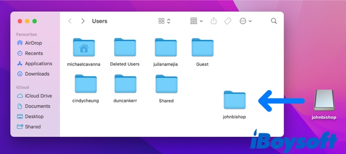 the deleted user's home folder is copied to the Users folder