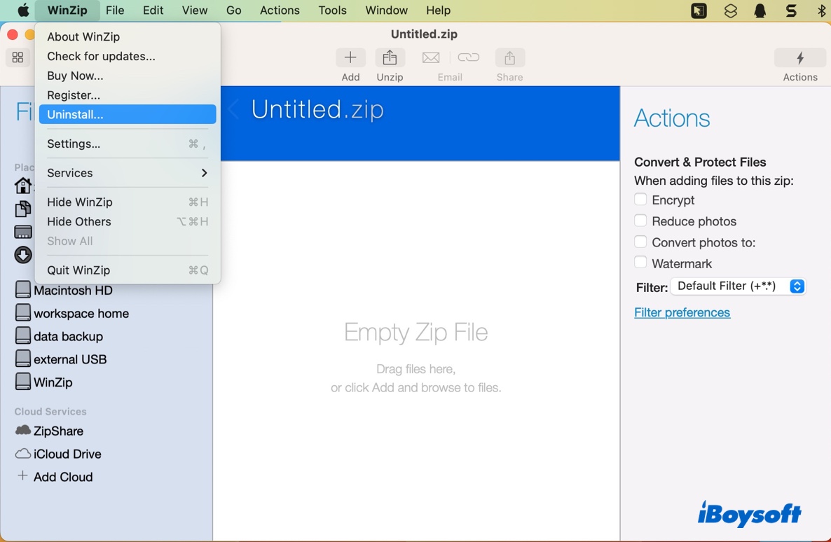 How to delete WinZip from Mac using its own Uninstall button