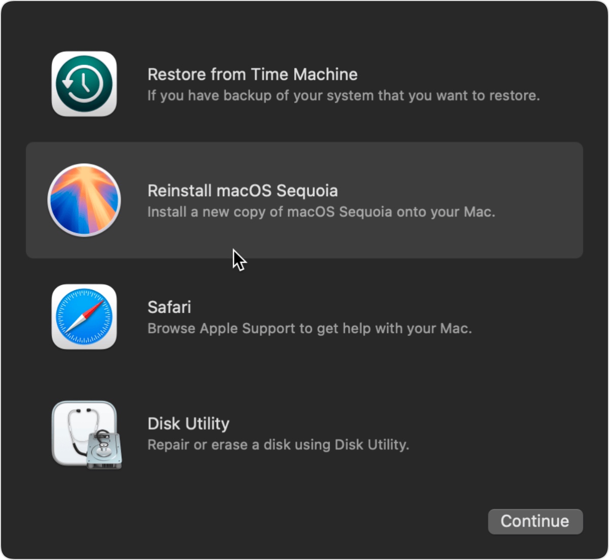 Install macOS from Recovery Mode