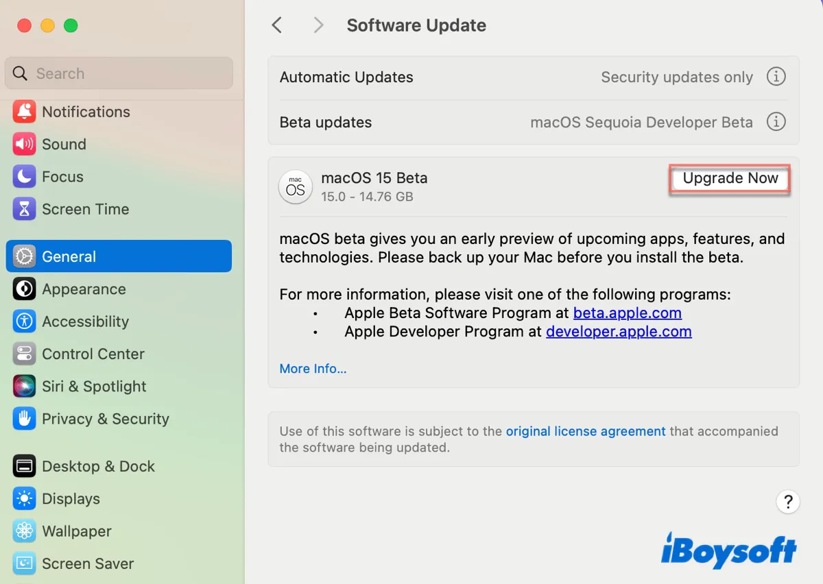 Download macOS Sequoia from Software Update