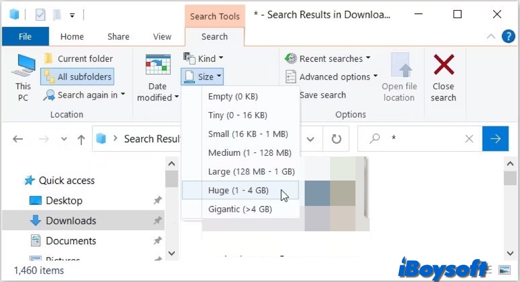 buscar archivos grandes en el explorador de archivos