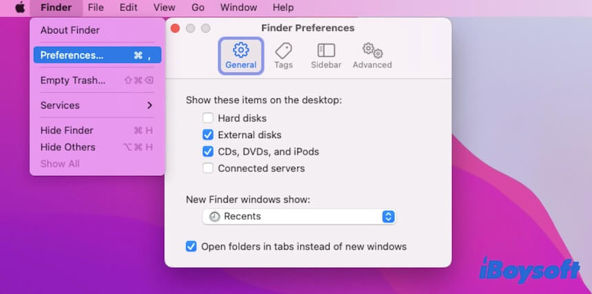 show external disks on the desktop