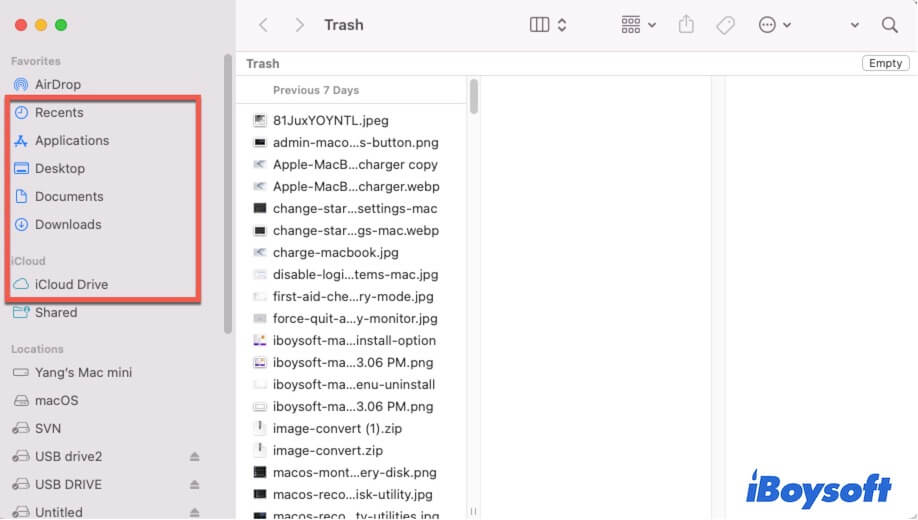 the default folders in Finder